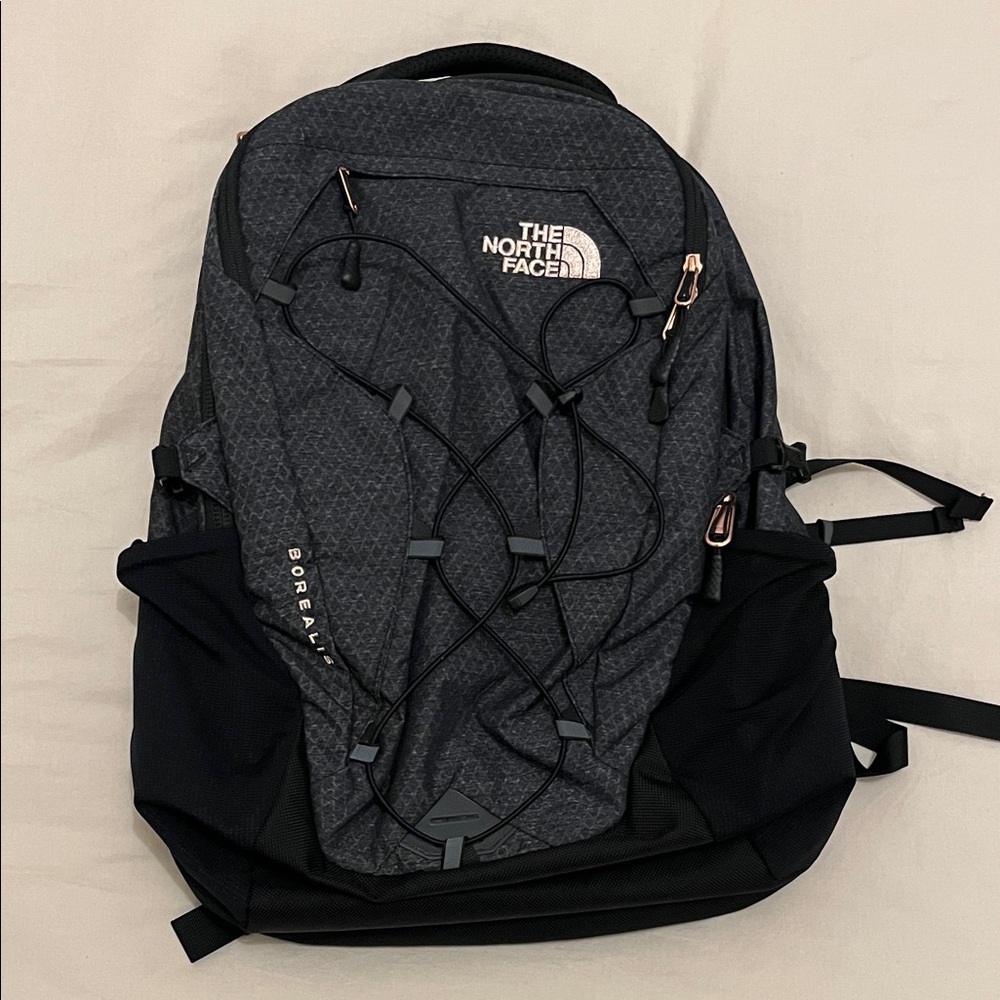 The North Face Borealis grey/black and rose gold hardware backpack